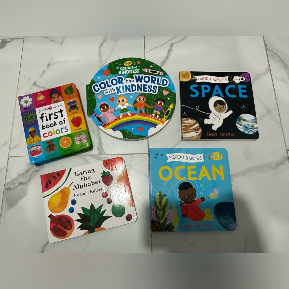 5 board books (first book of color, space, ocean, alphabet and color world with